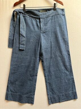Banana Republic Chambray Wide Leg Cropped Culotte Pants Tie Belt Sz 10